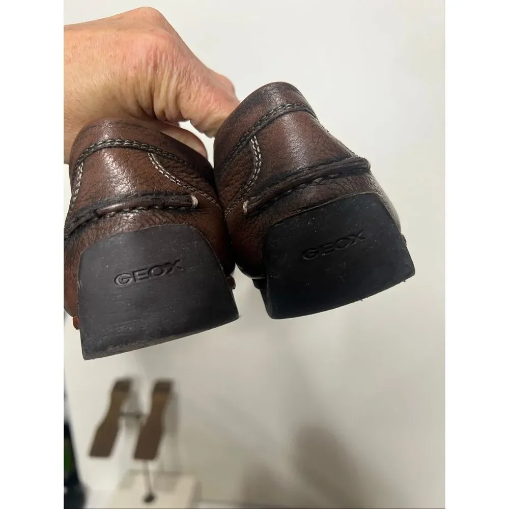 GEOX Respira Brown Leather Men's Slip On Penny Loafers Size 10